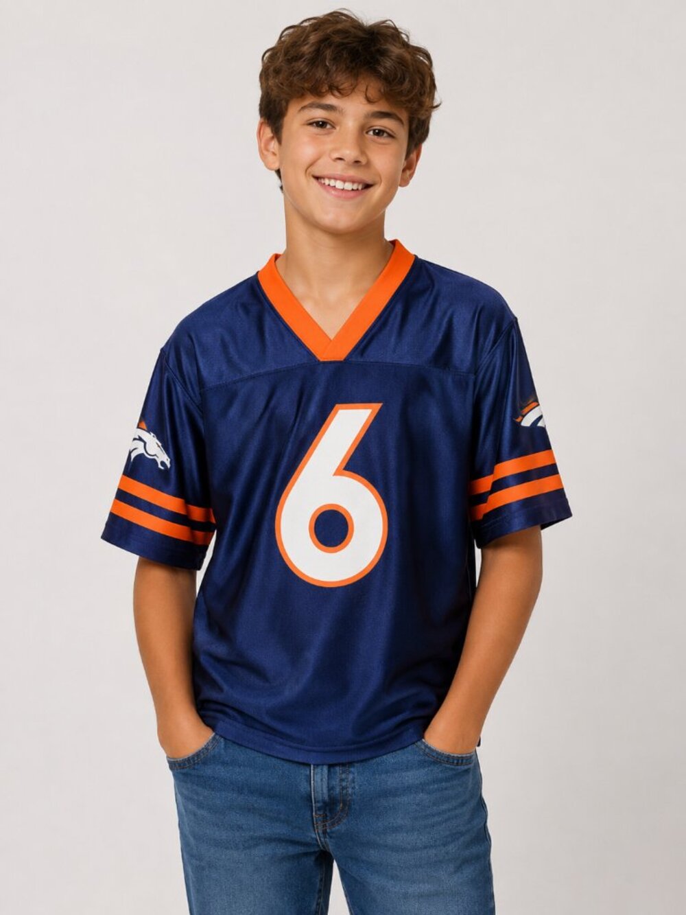 NFL Team Apparel Denver Broncos #6 Jersey Youth Large (14-16) Blue Orange Footba